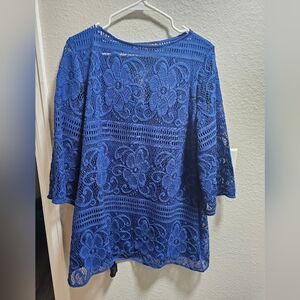 Peck & Peck Royal Blue Floral Lace Top